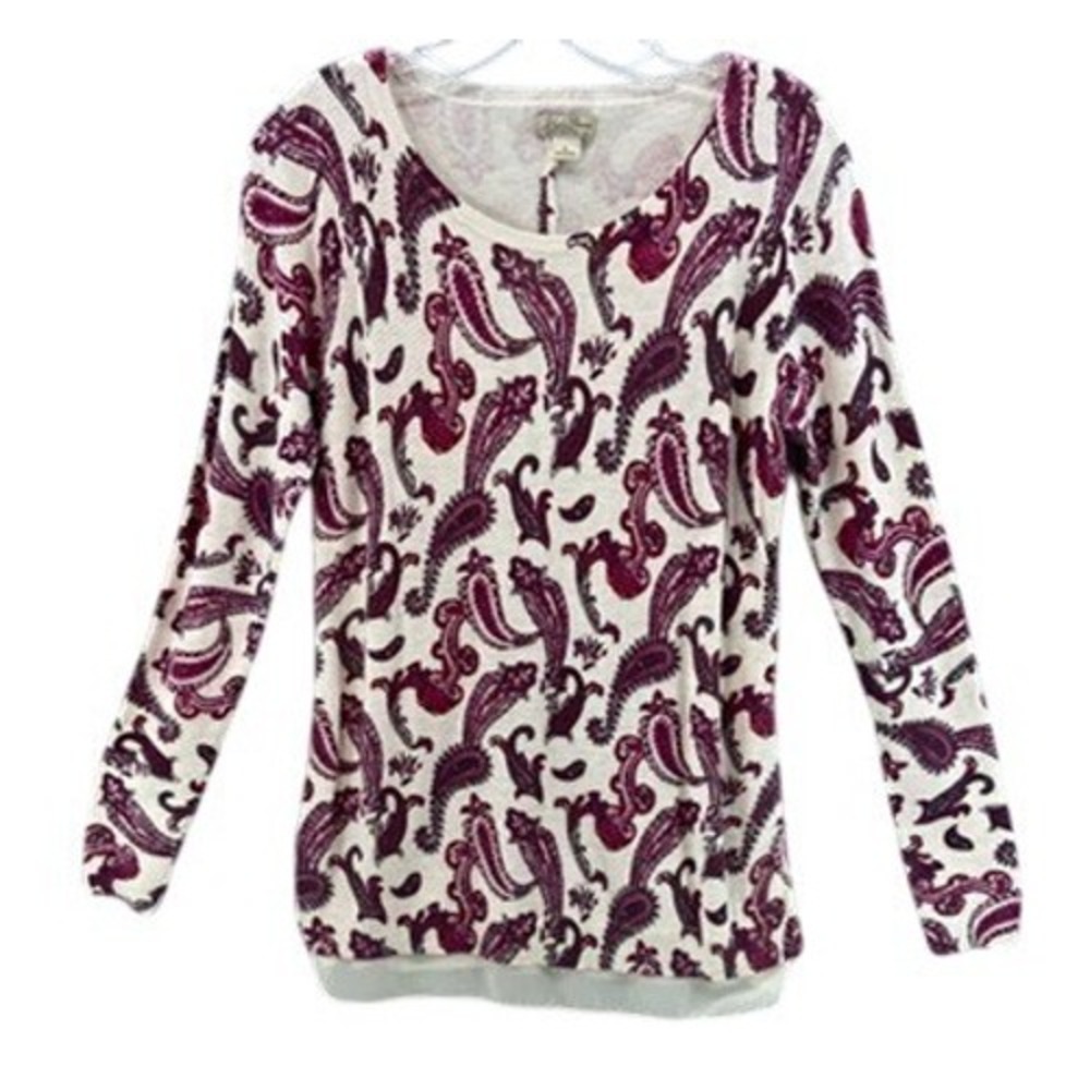 Lucky Brand Sweater Womens Sz S Paisley Layered Chiffon Hem Long Sleeve Purple